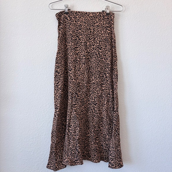 Reformation Leopard Print Midi Slip Skirt Tan Black Viscose Blend Size 2 - Picture 2 of 7